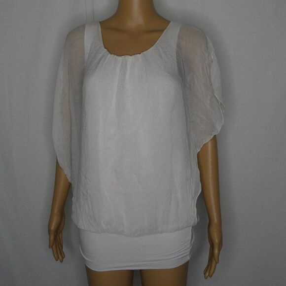 Elena Baldi Silk Sheer Flutter Sleeve Blouse Top - Picture 1 of 9